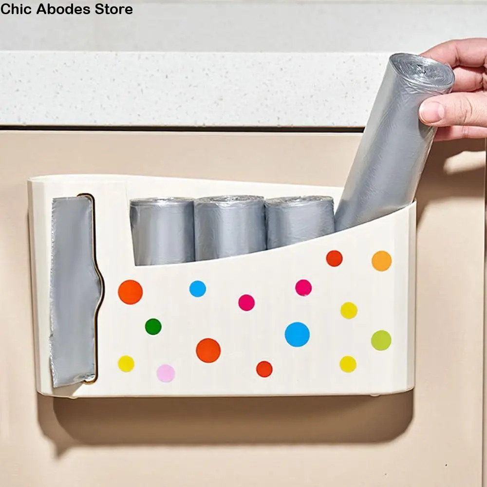 

Wall Mounted Trash Bag Holder Household Hanging Grocery Bag Storage Rack Punch-Free Plastic Garbage Bag Dispenser Cabinet Door