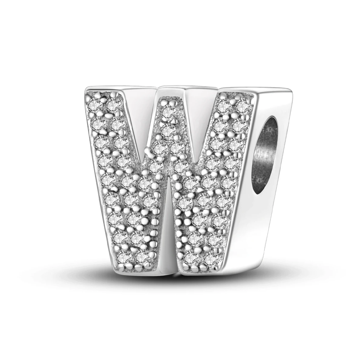

925 Sterling Silver Letter W Charms Full Paved CZ Initial Dangle Beads Fit Bracelets Necklace Women DIY Jewelry Gift