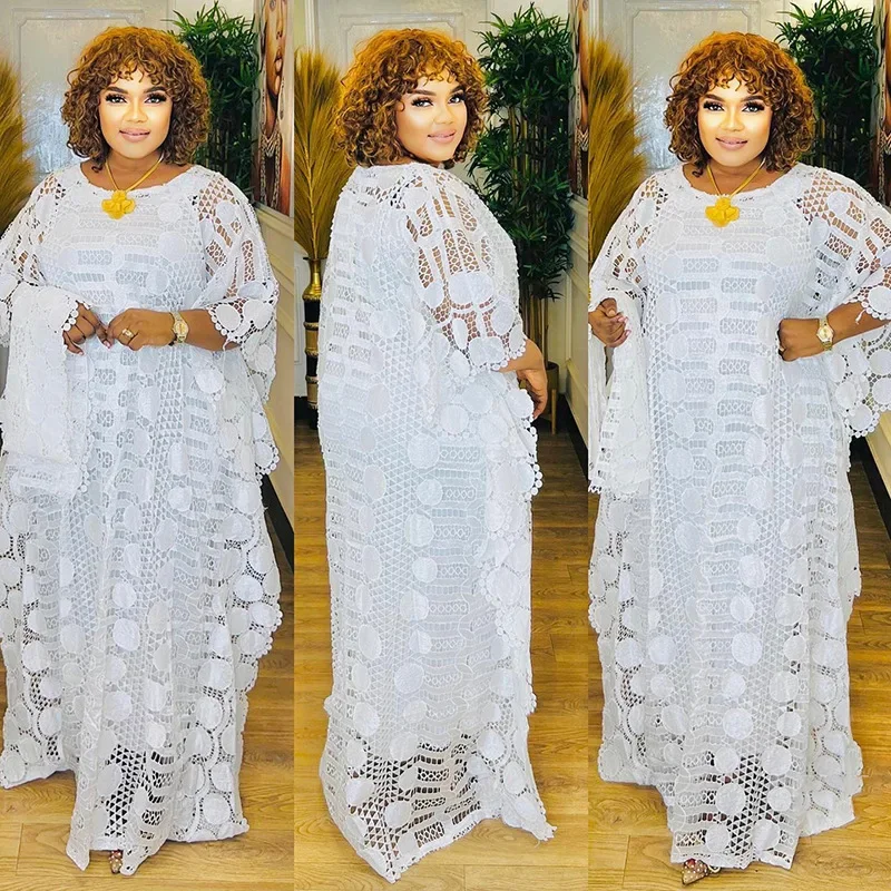 Elegant African Dresses for Women Traditional Dashiki  Fashion Lace Boubou Plus Size Wedding Party Gown Muslim Kaftan Maxi Dress