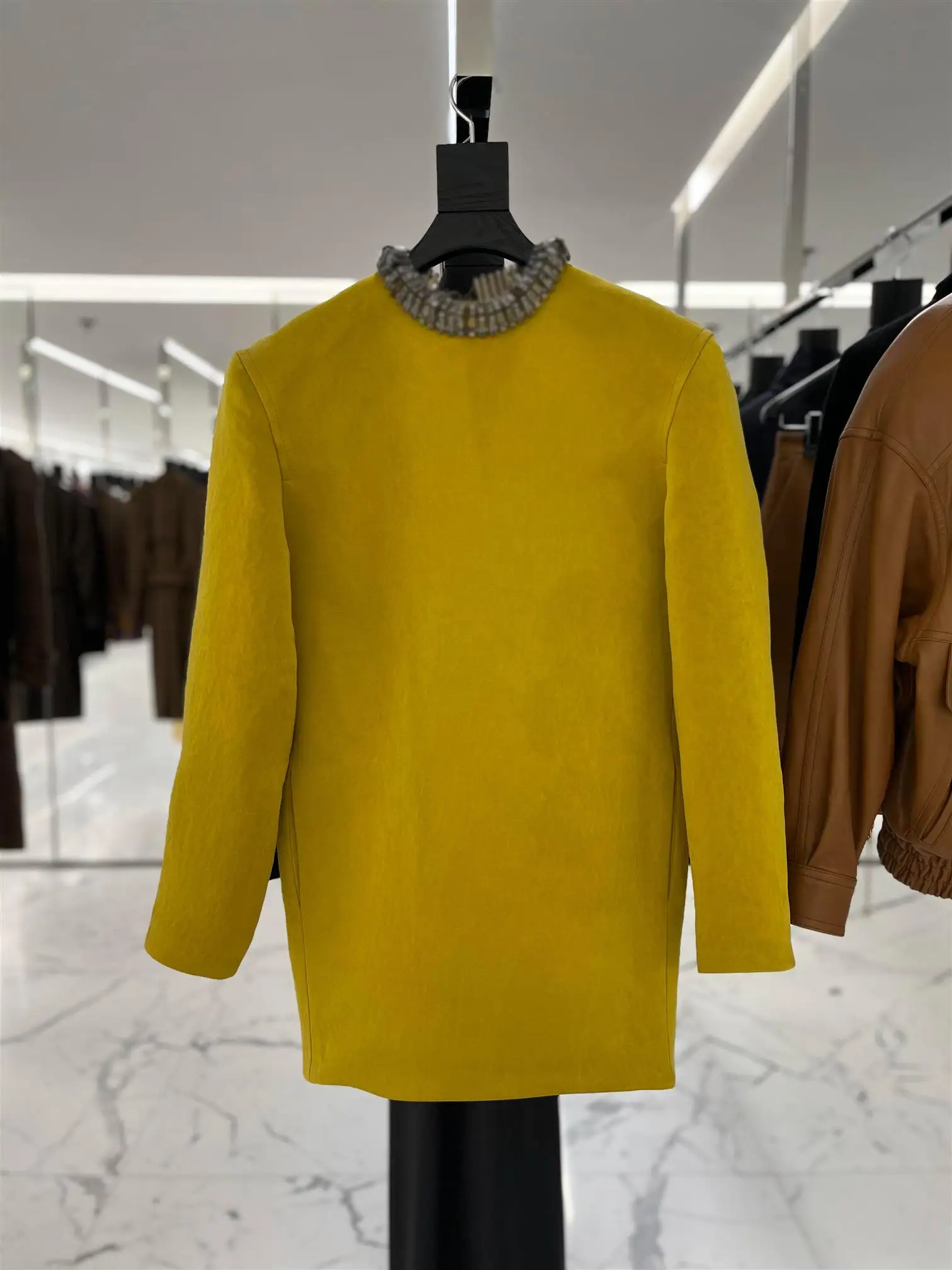 

mat Aesthetic Suede Long Sve Women's Dr Faionable Cleanfit Stand Tailoring round Ne Other Material Dr