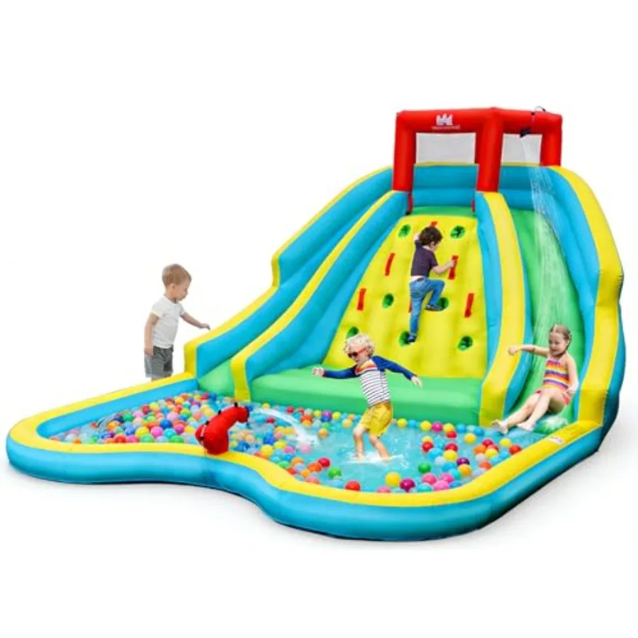 

Надувной аквапарк с двойной горкой 15x12 футов, батутный комплекс для улицы с глубоким бассейном и скалодромом, надувная водная горка