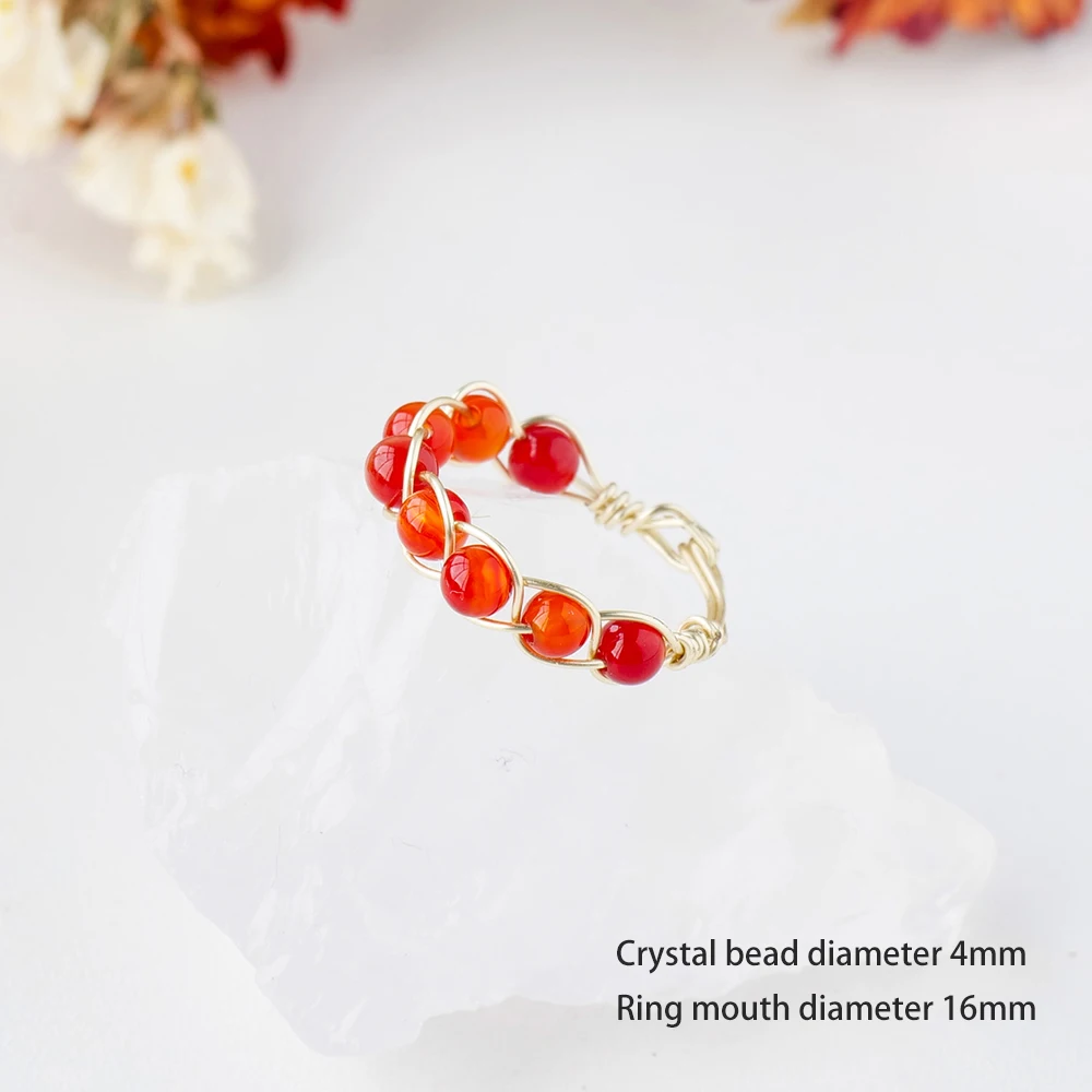 1PC Natural Stone Red agate DIY Hand-Made Round Bead Carnelian Ring Ring Charms For Women Men Bead Size 4mm