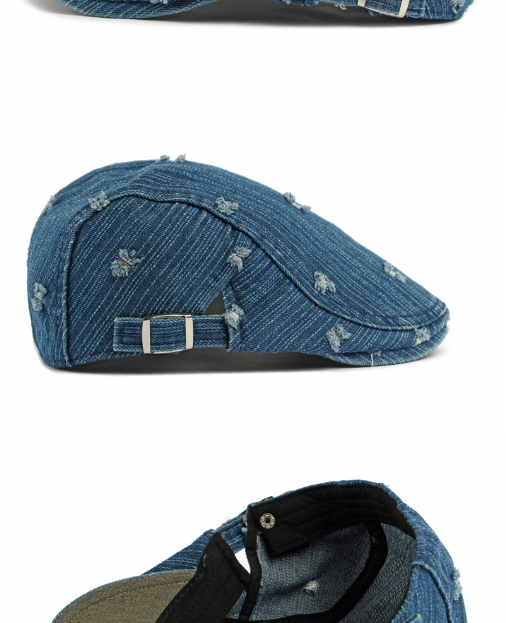 HT5099 Herren- und Damen-Baskenmütze, Retro-Künstlermütze aus Baumwolle, Verstellbare Ivy-Flatcap für Männer und Frauen, Frühling-Herbst Denim-Baskenmütze – Detail 10