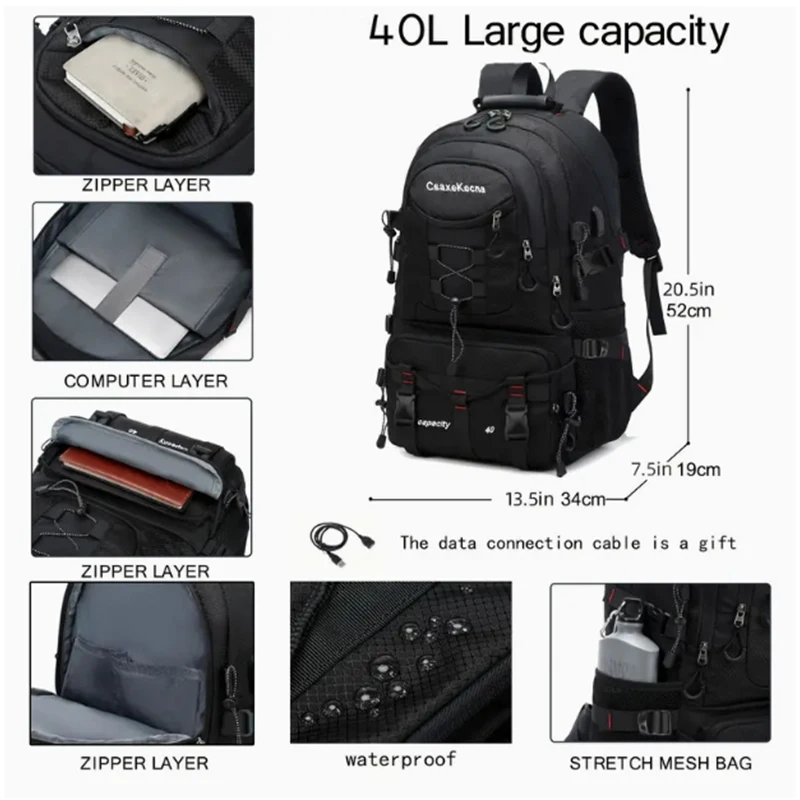 Travel backpack 40L waterproof lightweight outdoor hiking, men's and women's camping backpack