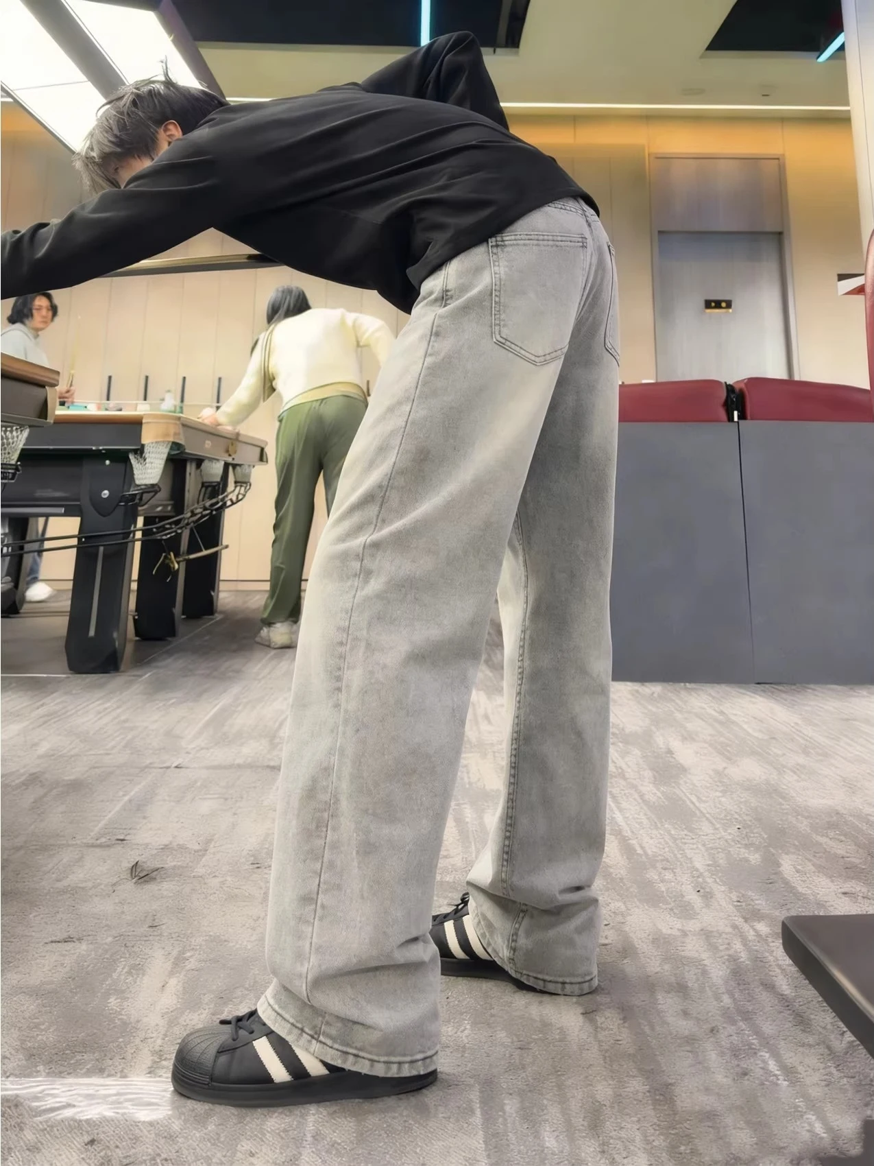 

Cleanfit Men's Autumn Winter Fce Lined Straight Leg Jeans A Concrete Color American Casual Sle mid Waist Zipper Fly