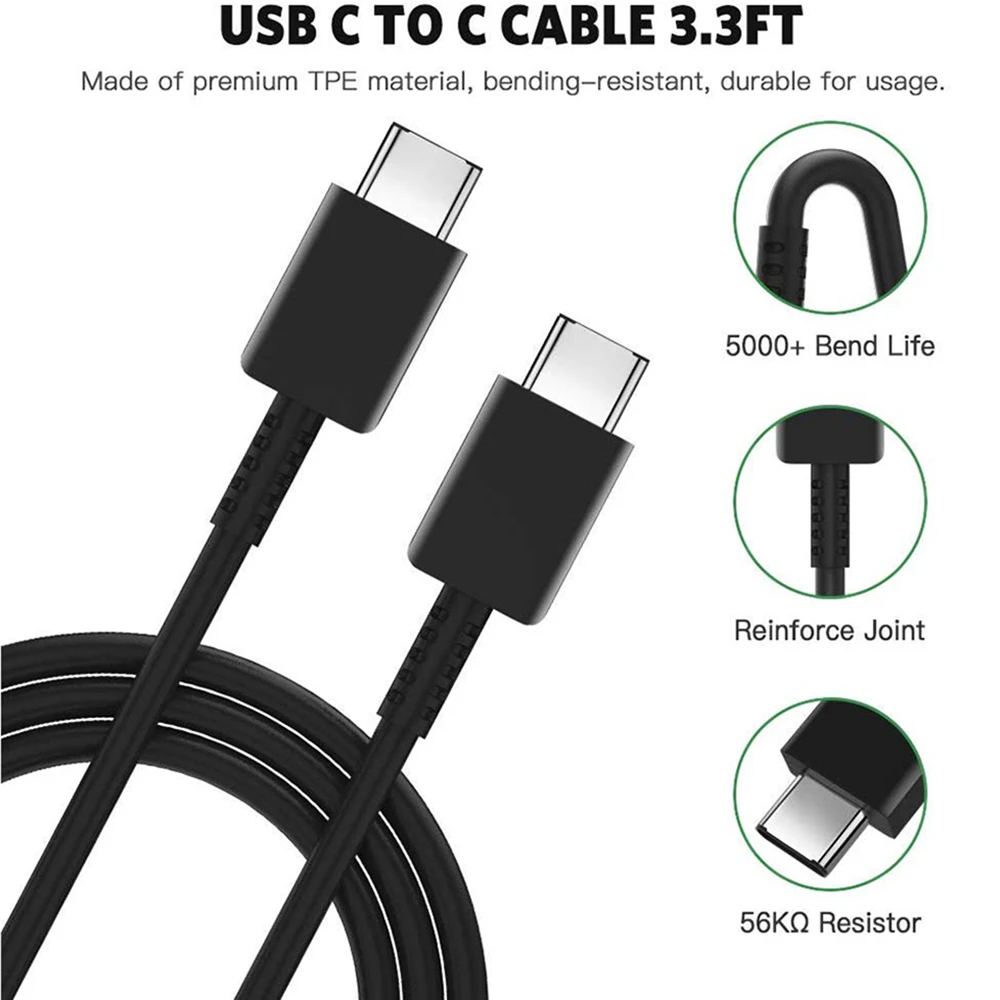 1/2/3M Original Type C To Type C Cable 3A Fast Charge 25W For Samsung Galaxy S23 S22 S21 S20 FE Note 10 Plus A52S A73 Usb Cable