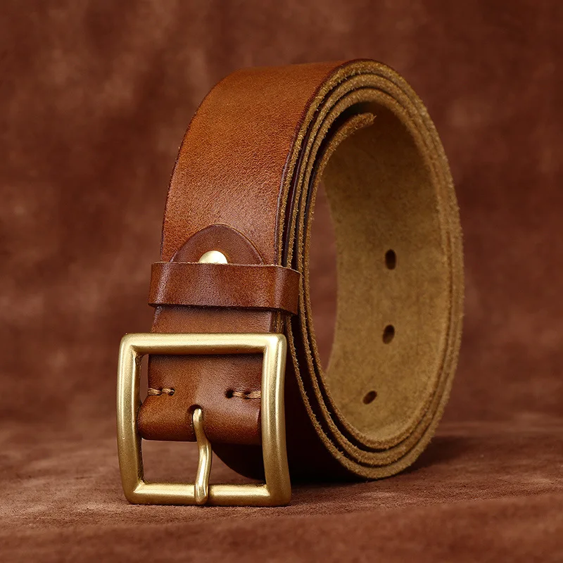 38cm幅-メンズ-ヴィンテージ風-多用途銅バックルベルト、メンズ本革トップレイヤー牛革カジュアルジーンズベルト