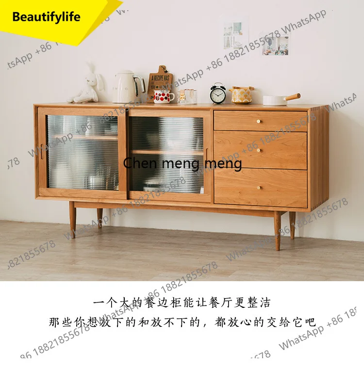 

A38 Скандинавский обеденный боковой шкаф из цельного дерева, стеклянный шкафчик, мобильная дверь, японский чайный шкаф, простой