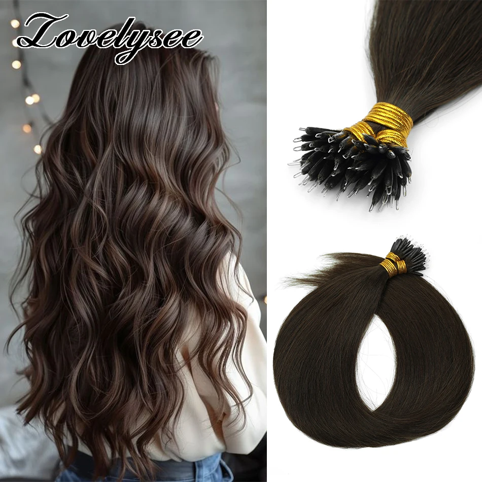 

Nano Ring Human Hair Extensions Straight Remy Micro Beads Ring Hair Extension 1g/Strand Natural Color Real Human Hair 50 Strands