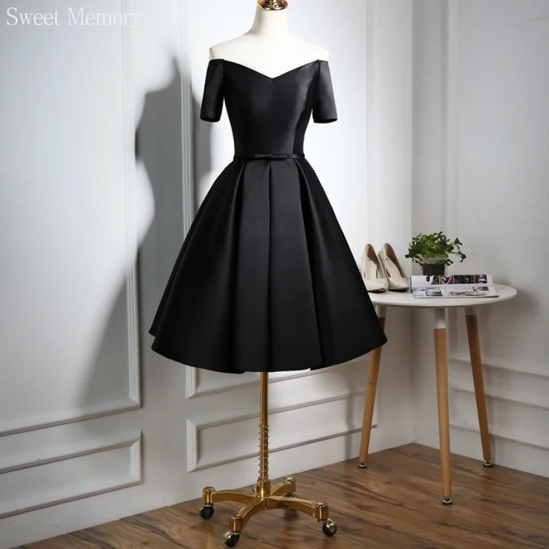 

Sweet Memory A895 New Sexy V-neck Black Short Sleeves Evening Dresses Prom Birthday Wedding Party Dress