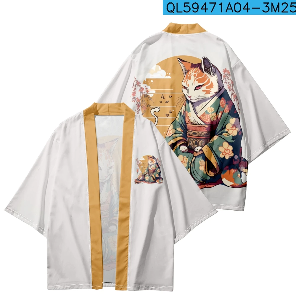 

Japanese Cartoon Cat Cardigan Kimono Women Men Haori Cosplay Tops Shirts Fashion Casual Beach Yukata