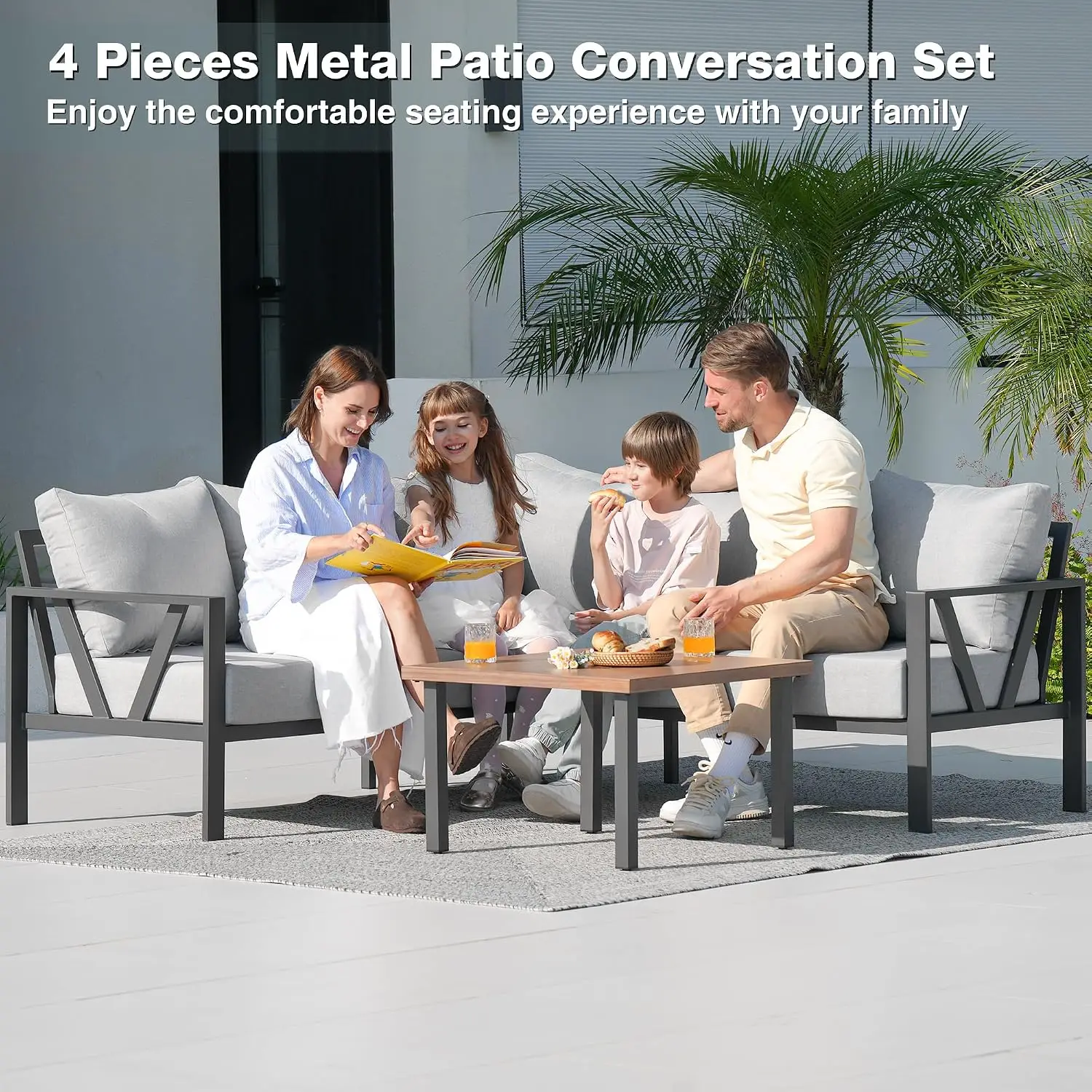 6 Piece Outdoor Sectional Couch 6 Inch Cushion Light Grey 350Lbs Water Resistant Removable Cover Waterproof Furniture Cover Balc