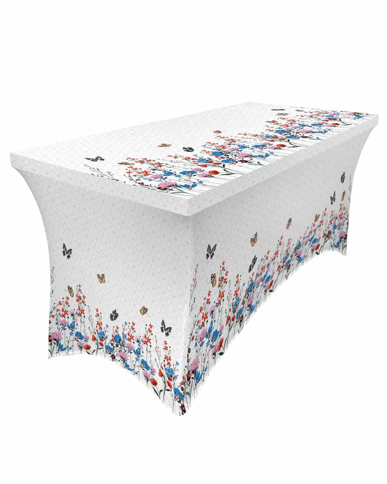 

Spring Flowers Butterfly Retro Rectangular Elastic Table Skirt Wedding Hotel Table Cover Holiday Dining Table Tablecloth