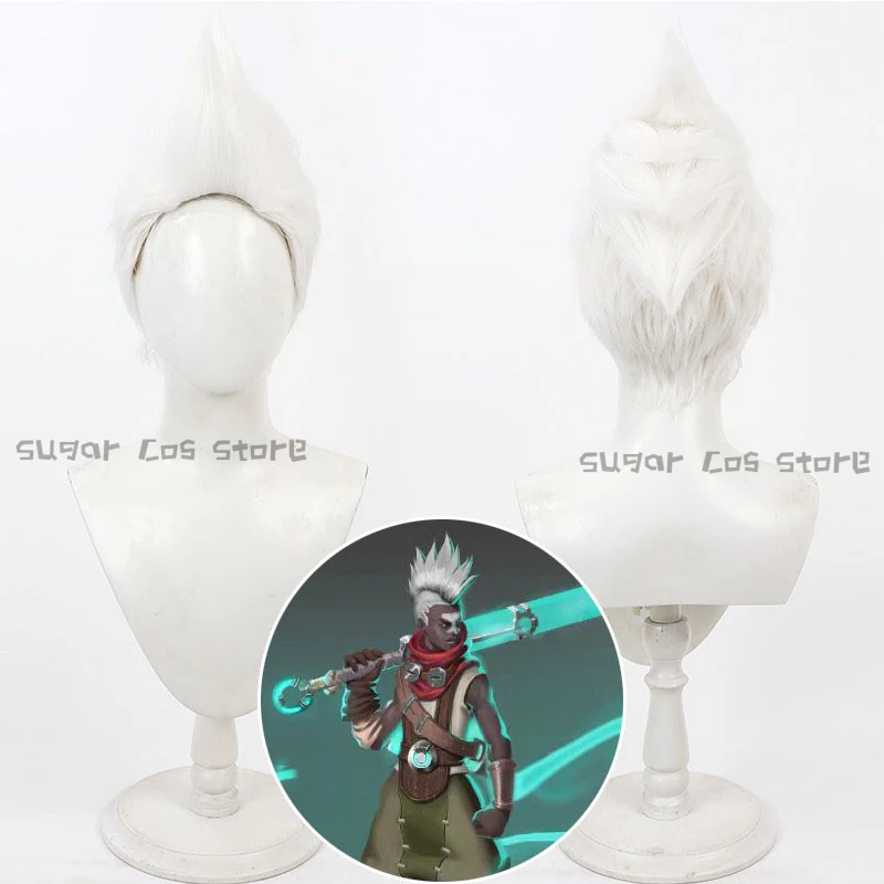 Game LOL Ekko Cosplay Wig White Synthetic Resistant Hair Halloween Party Carnival Role Play Costume Anime Party Wig Props