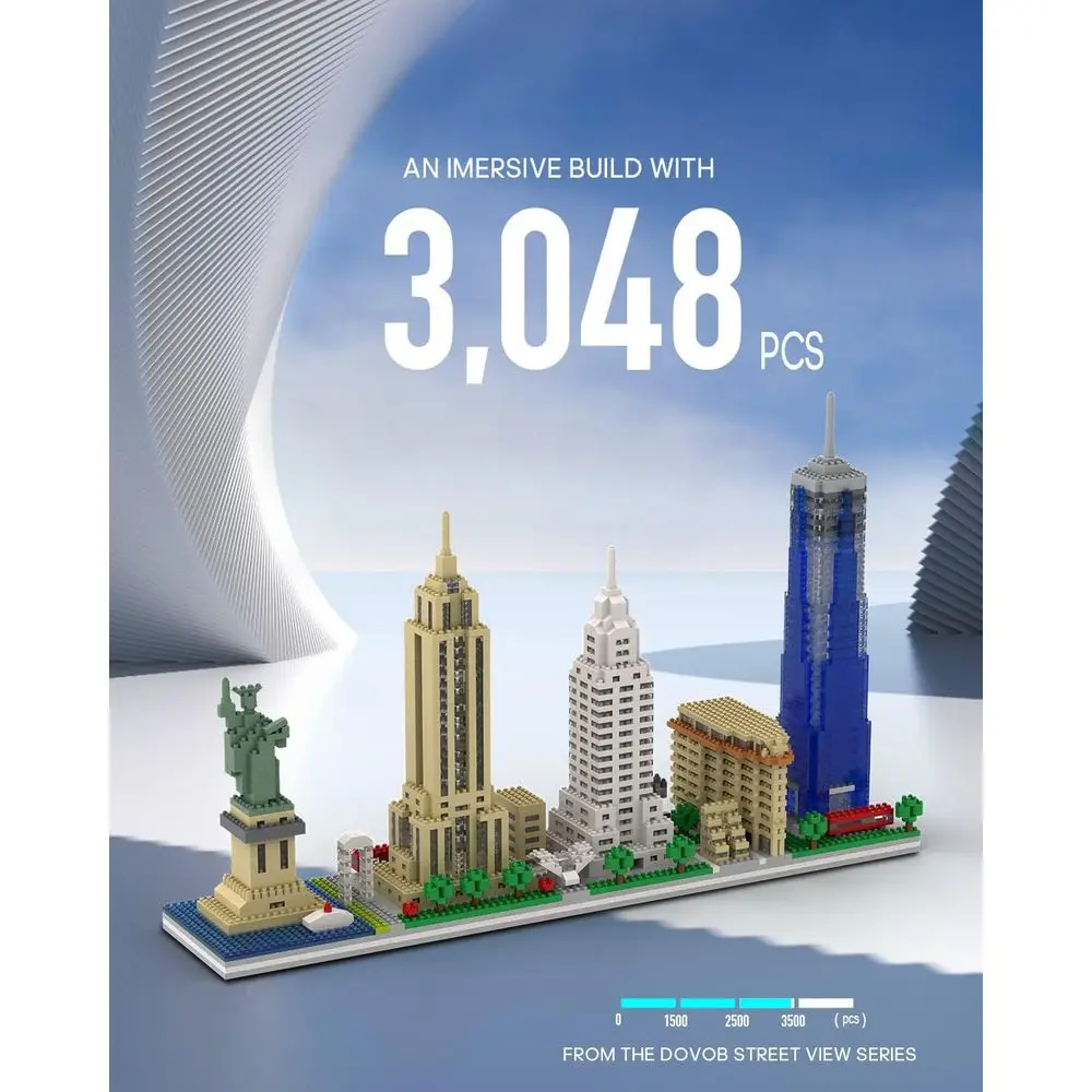 Kit di costruzione micro mini blocchi New York Skyline, 3048 pezzi, modello puzzle 3D per bambini e adulti