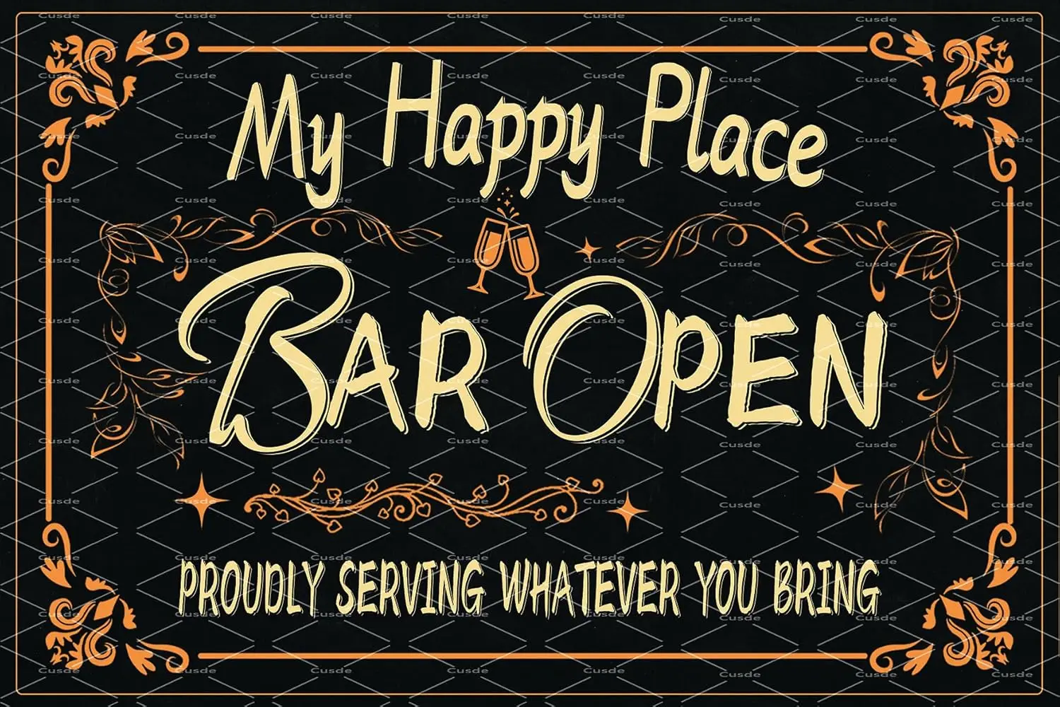 Vintage Bar Decor My Happy Place Open Proudly Serving Whatever You Bring Metal Tin Sign Funny Gifts For Pub Man Cav