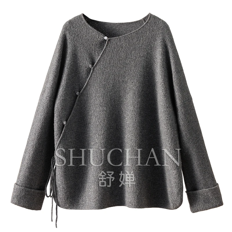 

New Chinese Light Luxury 100 Cashmere Crew Neck Sweater Cardigan Women Sueter Mujer Invierno 2024 Winter Warm