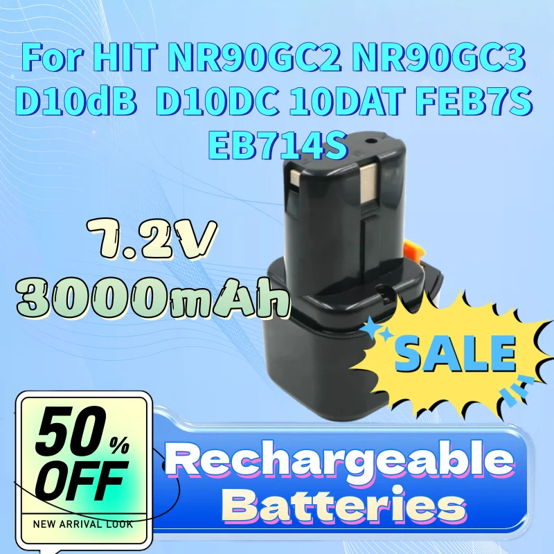 

Аккумулятор для ручной дрели HIT NR90GC2 NR90GC3 D10dB D10DC 10DAT FEB7S EB714S NiMH NiCd, перезаряжаемый, 7.2В 3000мАч