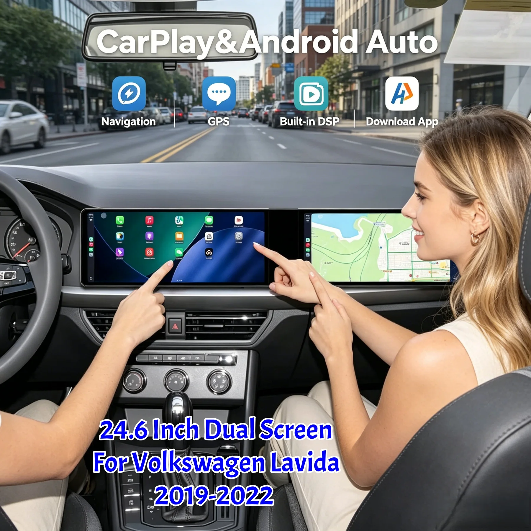 Dual  12.3 inch Screen Car GPS Navigation For Volkswagen Lavida 2019-2022 Android Multimedia Player Car Radio Auto Head Unit