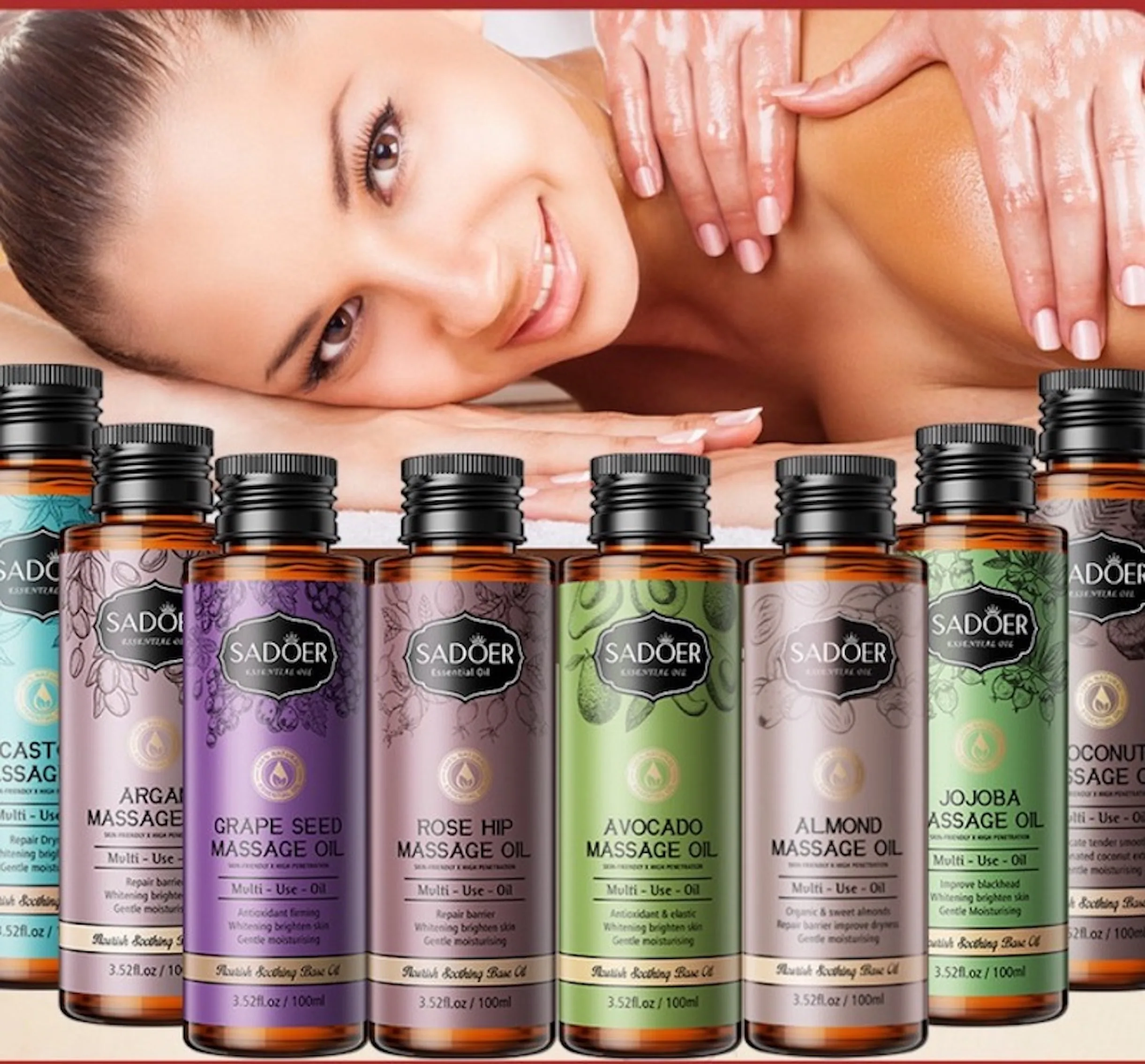 Aceite portador de Jojoba y ricino de nuez de rosa mosqueta, mezcla de 100ml, cuidado del cabello de la piel Natural orgánica, utilizado para masaje corporal DIY