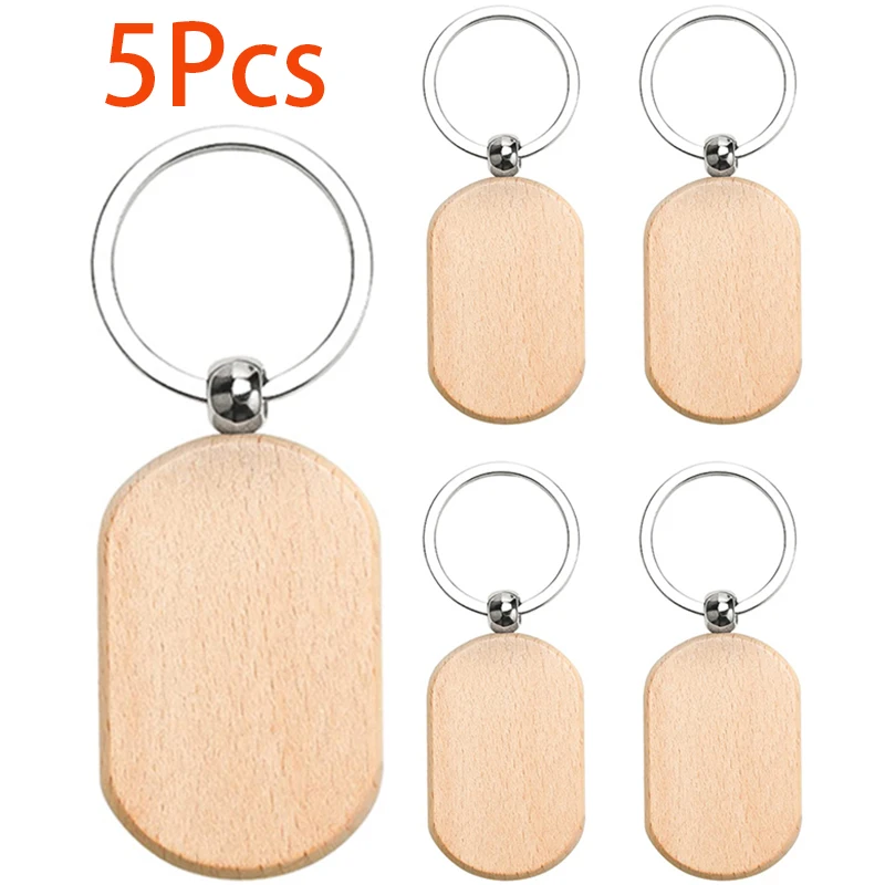 

5Pcs Wood Key Chain Blank Tags Dog ID Tags Keychains for Name ID Tag