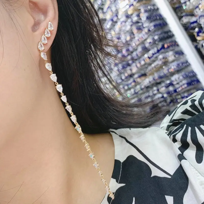 Bilincolor Fashion Cubic Zirconia Simple Long Tassel Earring for Women
