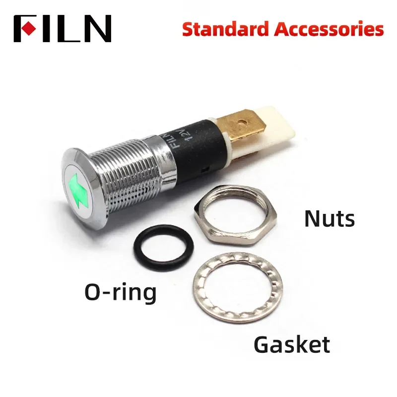 FILN 8/10/12/14/16mm 12V 24V Black Metal Indicator Dash Pilot Light Car Dashboard Ruck Machinery Symbol LED Indicator Light