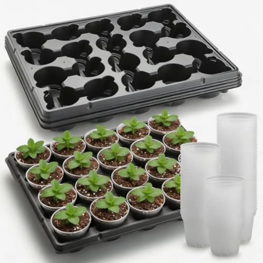 

Nursery Pcs with 5 Pcs Potting, Sets Seed Startg Kit Seedlgs Cuttgs door Growg, Sturdy Transparent Plant Pot Carryg Tray Germat
