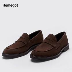 Brown Round Toe Loafers Men's Flat Casual Shoes Cowhide Boat Shoes Spring Men's Shoes Office Dress Shoes High Quality Brand Shoe