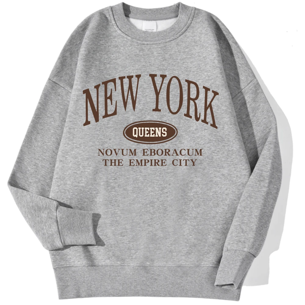 Casual Womens Sweatshirt New York Queens Letter Printed Pullover Comfortable Crewneck Fleece Soft Hoodie Autumn Winter Clothing