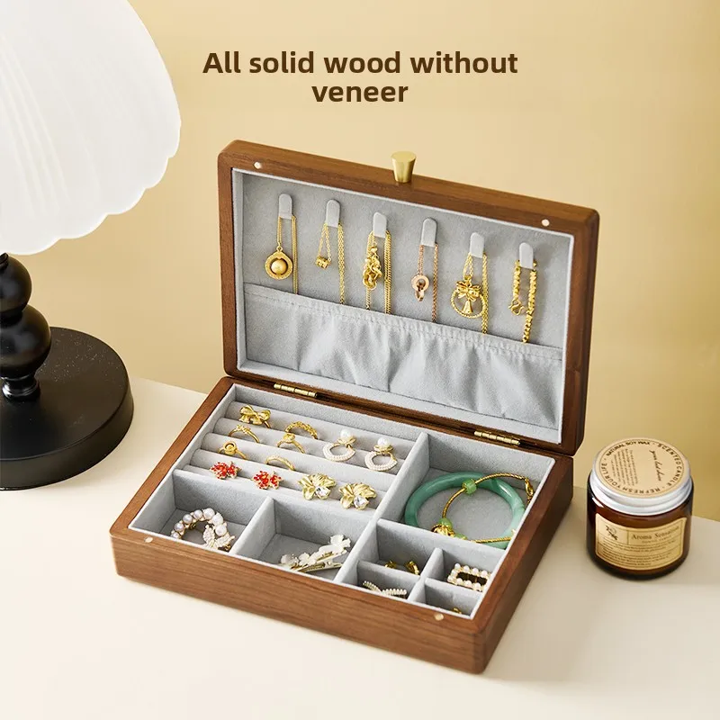 大型無垢材北米産ブラックウォールナットジュエリー収納ボックス高級絶妙なネックレスリングイヤリングブレスレット家庭用