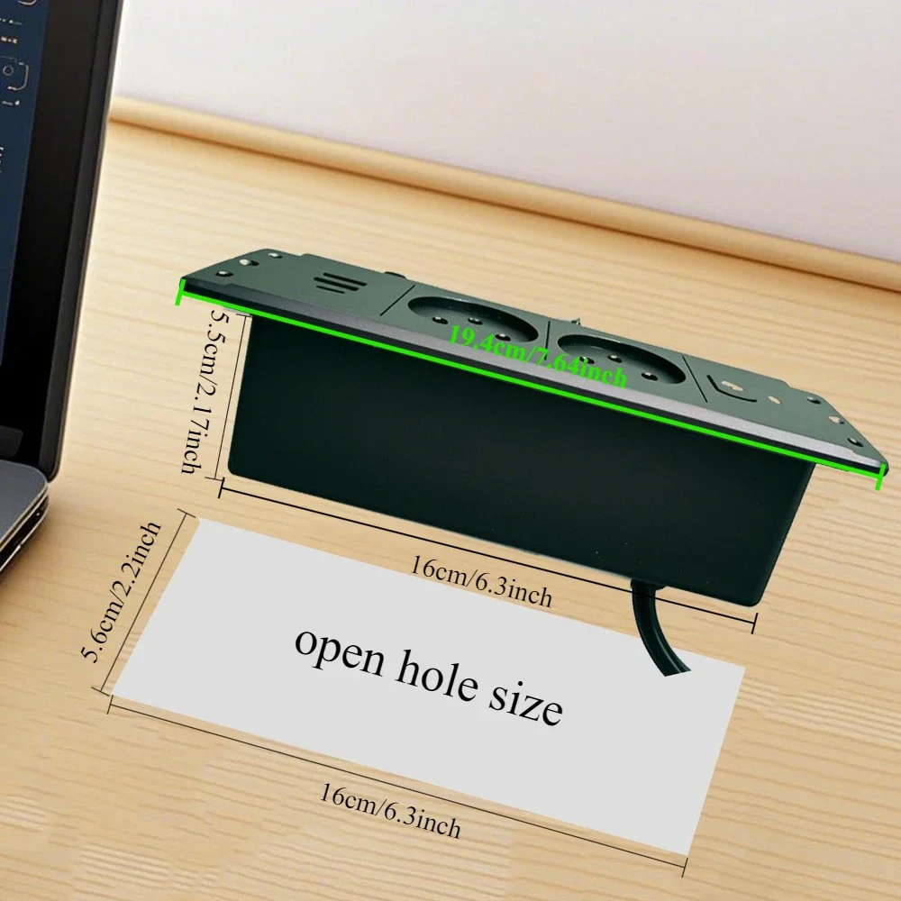 مآخذ غائرة لطاولة الاتحاد الأوروبي KR France 2 USB-A 1 Type-C PD مدمجة في مخرج طاقة مخفي لسطح المكتب مع تمديد للمطبخ المكتبي #4