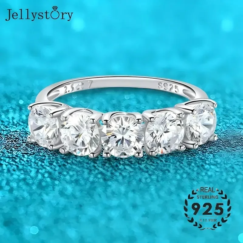 

2.5/5CTTW D Color Genuine Moissanite Rings for Women 5 Gemstone Bridal Wedding Jewelry 925 Sterling Silver Wholesale Ring
