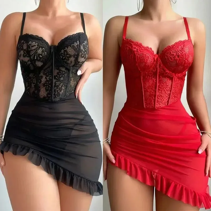 New Transparent Bra And Thong Underwear Set Women's Lingerie Night Dress Delicate Nightgown With Panties Steel Ring Push Up Bras