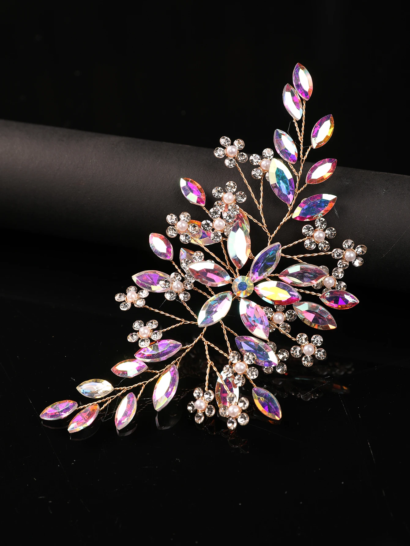 Grenzüberschreitend Beliebte Glitzernde Wassertropfen-Haaraccessoires für Hochzeiten, Legierung AB Farbige Kristallperlen Baumförmige Haarspangen – Detail 1