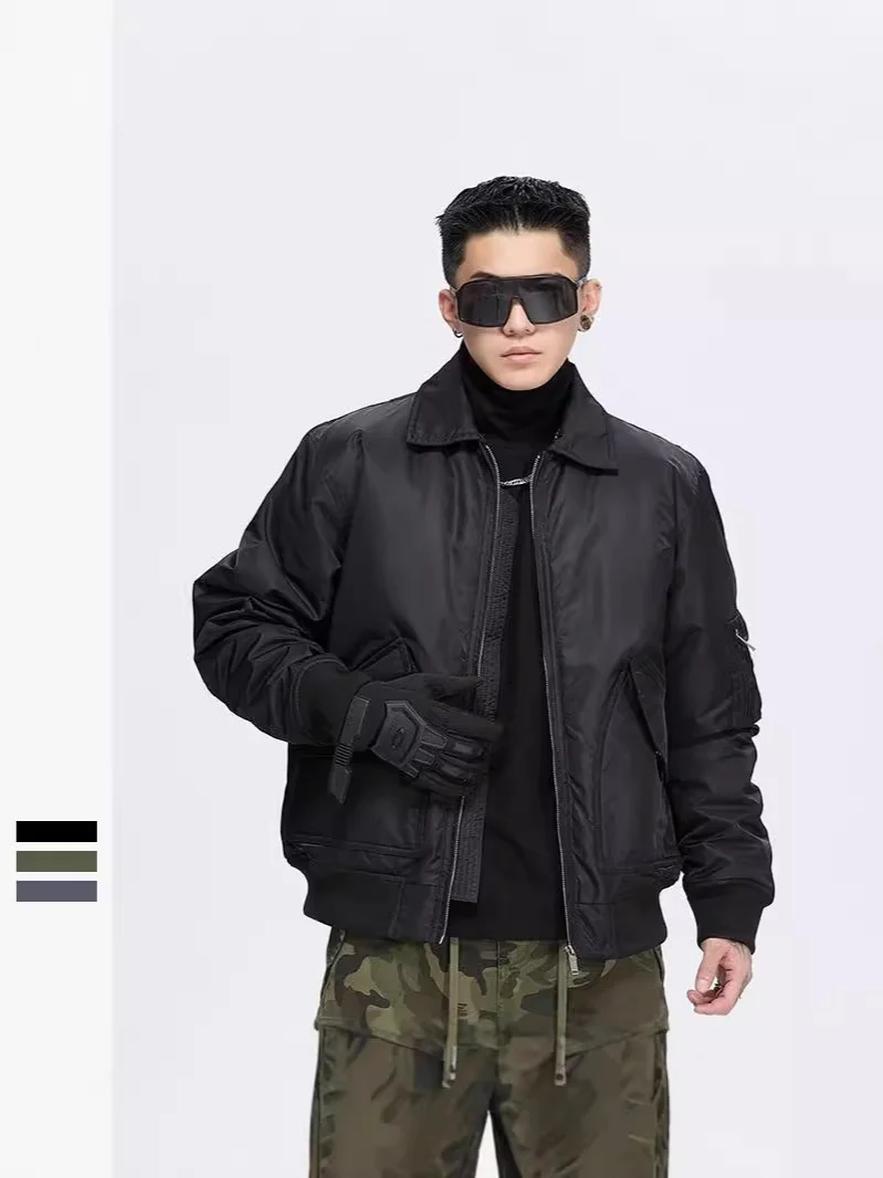 

2025 американский осенне-зимний новый стиль с отложным воротником, модная брендовая куртка-бомбер, модное свободное стеганое пальто для мужчин