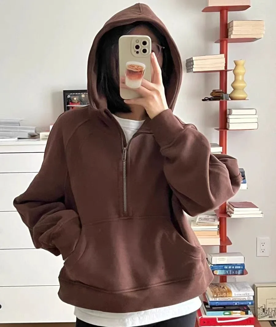 

Lemon Women Winter Oversized Cropped Hoodies Relaxed Fit Sweatshirt Waist Length Sweater Yoga Wear for Women Define Jackets Coat