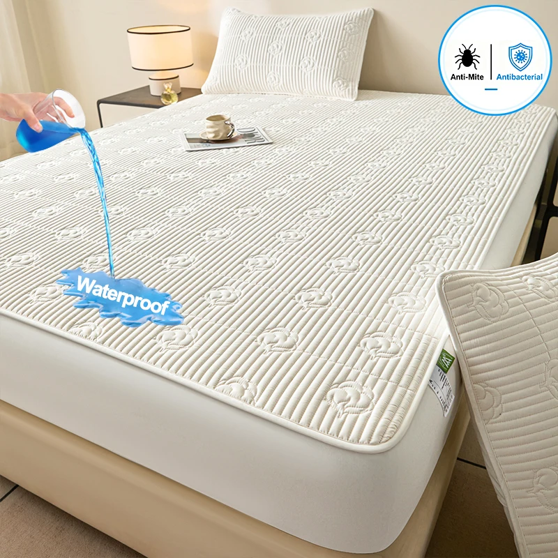 Waterproof Mattress Protector Fitted Mattress Cover with Deep Pocket Antibacterial Embossed Quilted Anti-Mite Bed Pad Cover