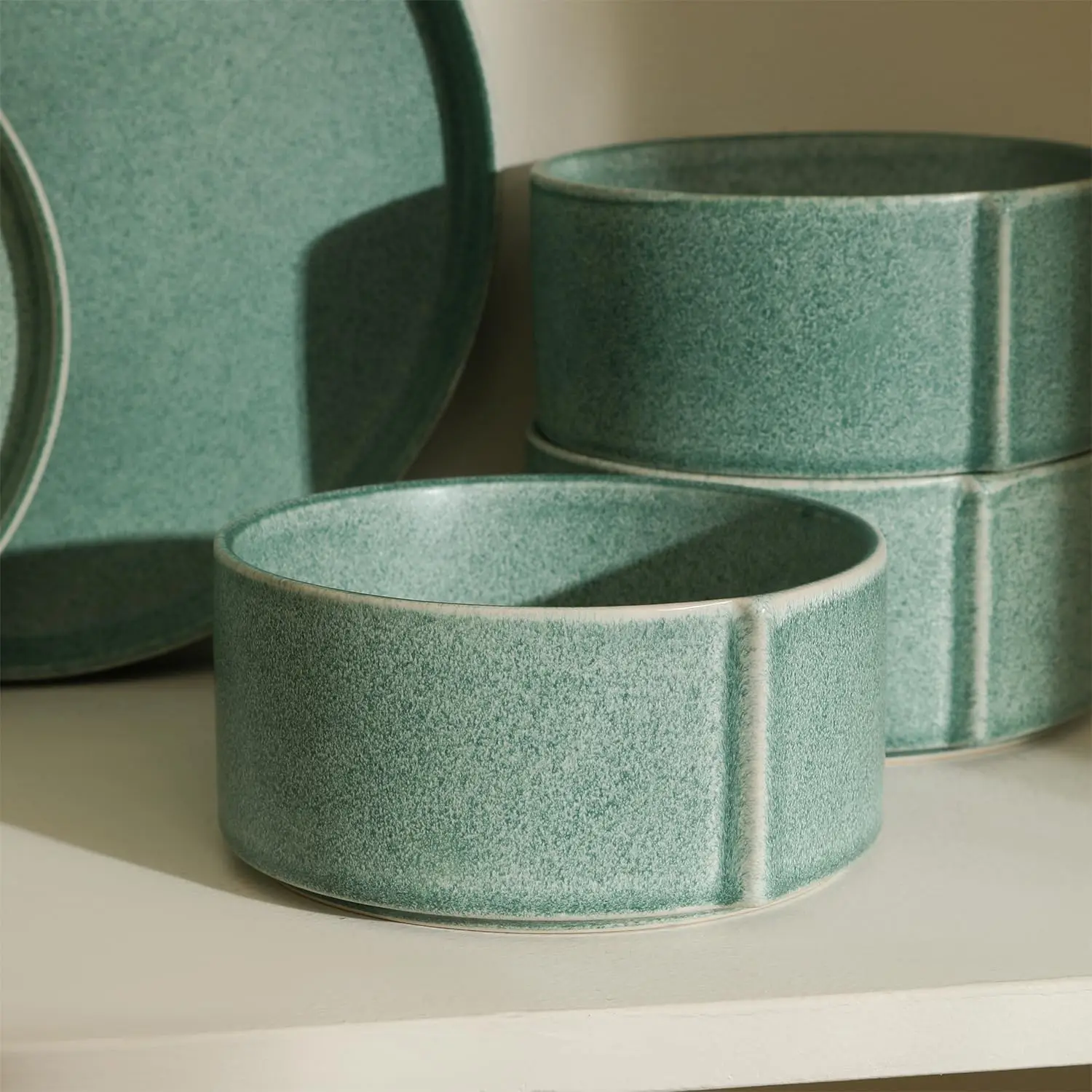 Set di stoviglie da 12 pezzi in gres, verde