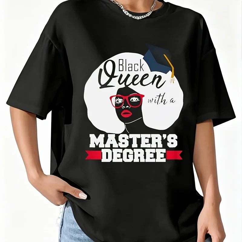 Masters Degree Black Queen Graduation Msw Public Health Mph Women's 100% Cotton T-Shirt Fun Print Short Sleeve Top Casual Round Neck Tee S-5Xl