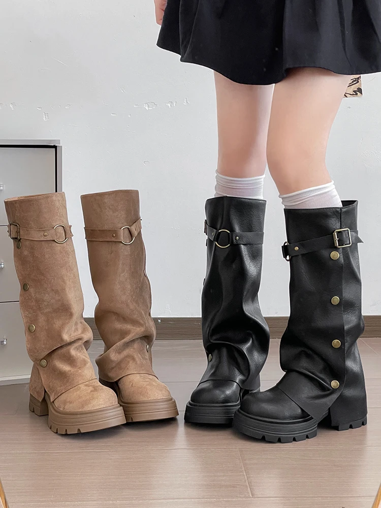 Retro Bell Bottom over Knee High Boots Women's 2026 Autumn New Thick Bottom Heightening Not Knee High Knight Boots