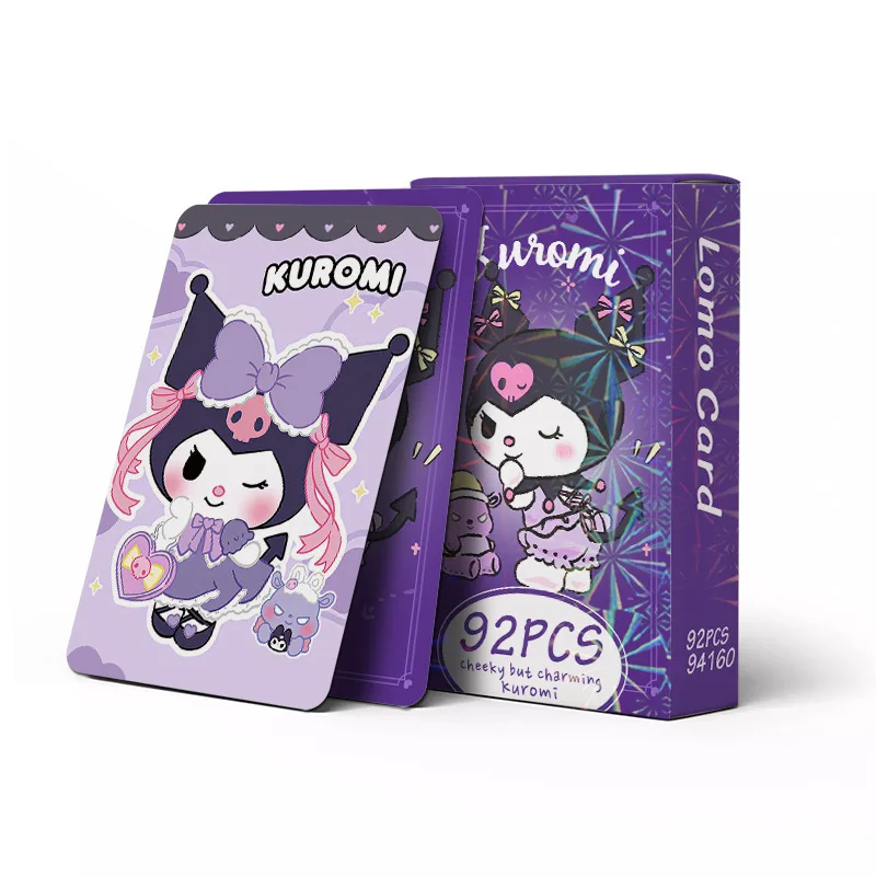 Tarjetas Lomo Sanrio Kuromi de alta calidad, marcadores Kawaii, pegatinas Kuromi, serie de tarjetas fotográficas impresas en HD, regalos de colección, 92 piezas por juego