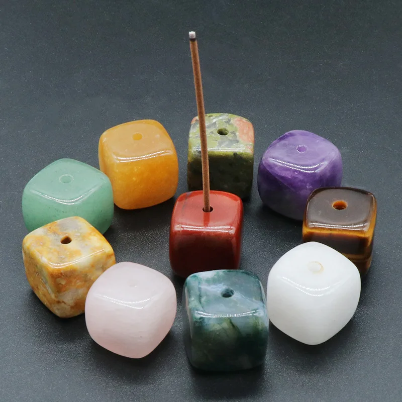 

10pc Square Natural Healing Stone Gemstones Incense Stick Base Holder Fragrant Plug Amethyst Clear Quartz Raw Stone Incense Tray