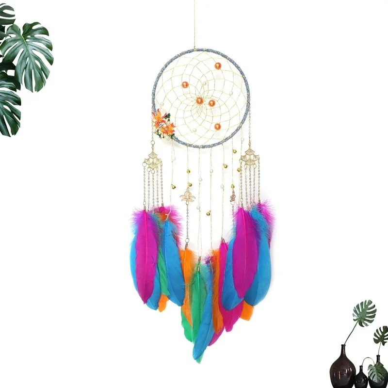 Bohemian Colorful Feathers Dream Catcher Large Wind Chimes Fall Decoration Handmade Ornaments Wall Hangings For Girls Gifts