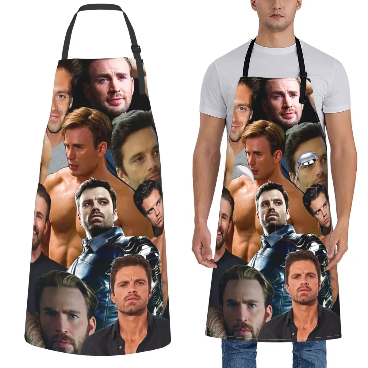 

Фартук-коллаж Sebastian Stan And Chris Evans, фартук для шеф-повара, кулинарии, кухни, нагрудник без рукавов, кухонный сарафан для уборки для женщин и мужчин
