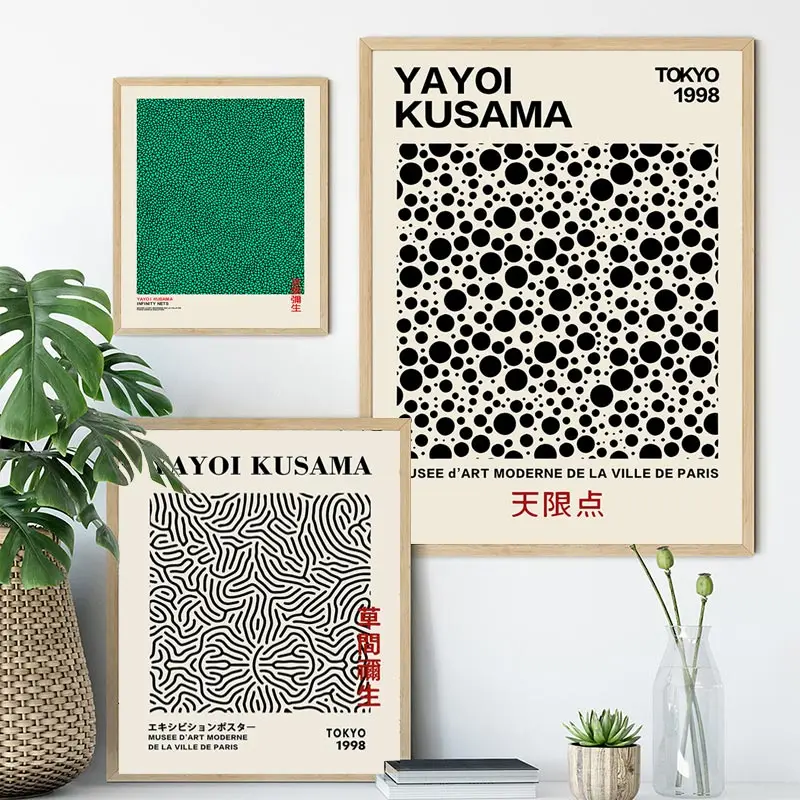 Yayoi Kusama Abstract Line Dots Canvas Art Exhibition Poster and Print Infinity Dots Painting Wall Art Picture Room Home Decor