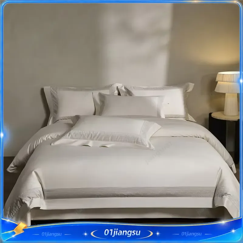 Luxury 1000TC Egyptian Cotton Bedding Set Yarn Dyed Duvet Cover Soft Silky Flat Fitted Sheet Pillowcases 4 Piece Home Textile