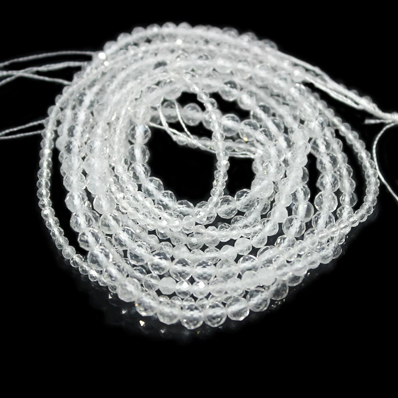 Natural Faceted White Crystal Clear Quartzs Beads With Cut Surfaces Loose Spacer Stone For Jewelry Making Bracelet Handmade