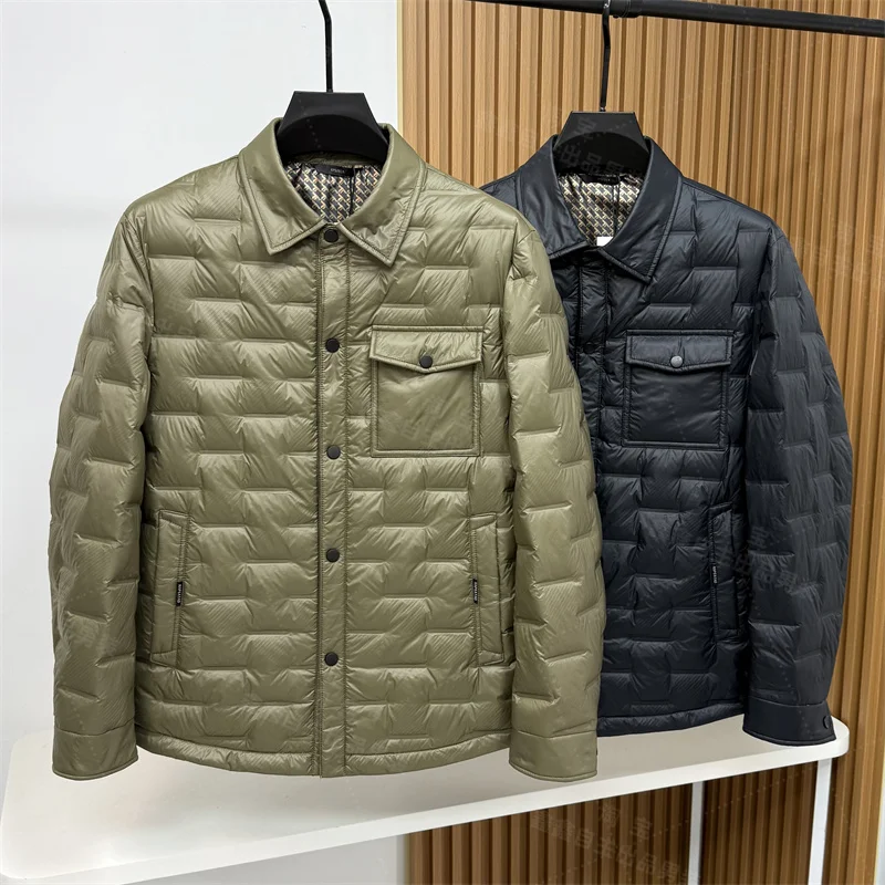 

Легкая мужская пуховая куртка для осени и зимы, новая повседневная теплая куртка с отложным воротником и длинными рукавами