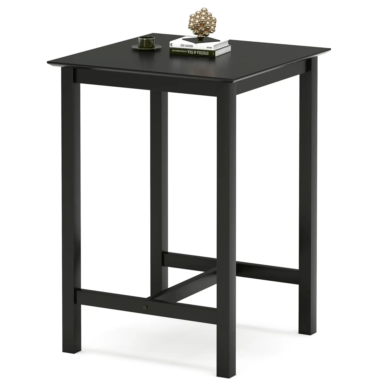 27.5 Inch Bar Table, Solid Wood Counter Height Table, Square High Top Table For Dining Room, Living Room, Black, Customized